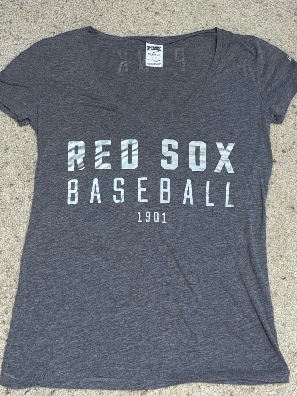 PINK Victoria's Secret Gray 'Red Sox Baseball' V-Neck Tee